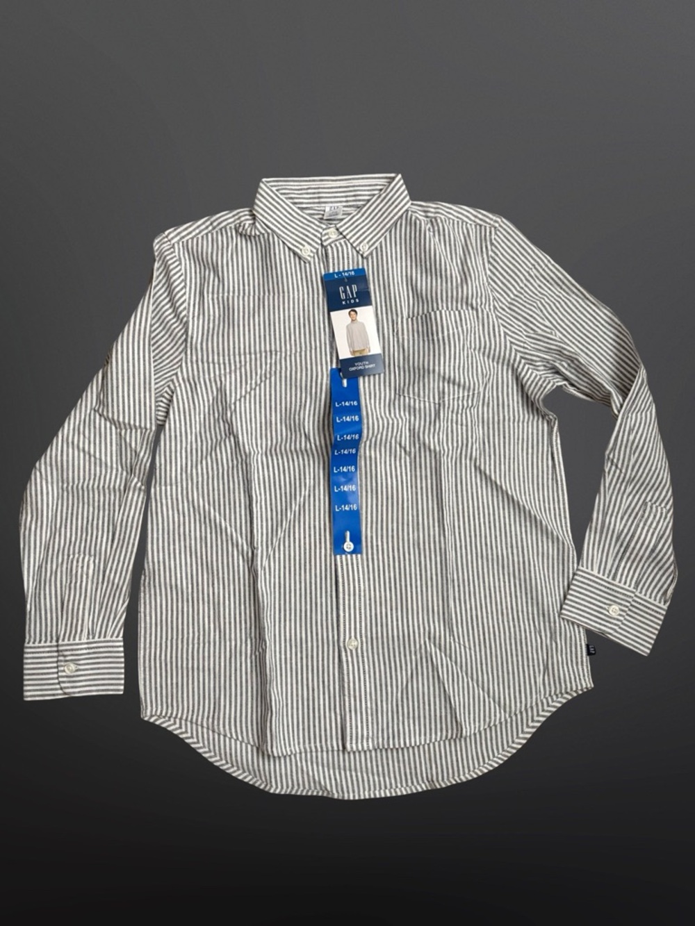 GAP Youth White and Gray Striped Button-Up Shirt Size Large